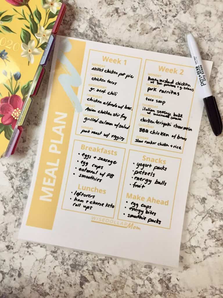 Grab this printable meal planner template to streamline your trips to the grocery store. Making a meal plan will help you save money on groceries! Click through to download.