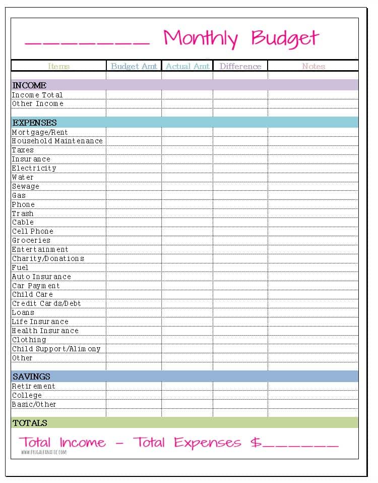 Free Printable Monthly Household Budget Sheet Printable Free 